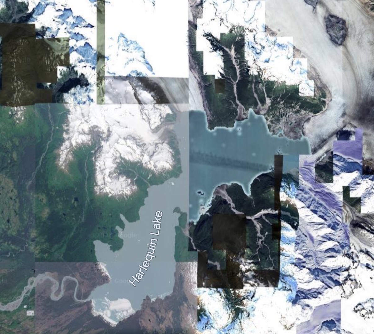 Satellite view of Harlequin Lake and Yakutat Glacier
