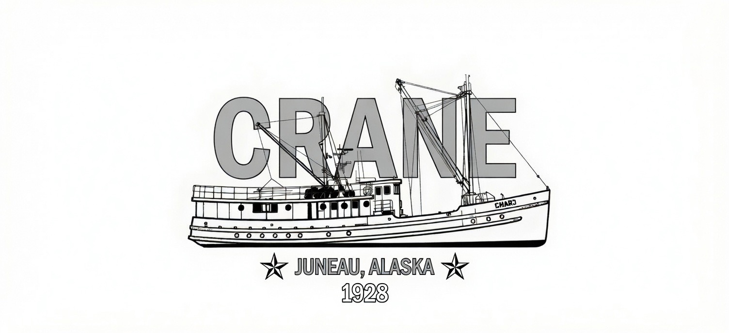 Line-art mark: Crane, Juneau, Alaska, 1928
